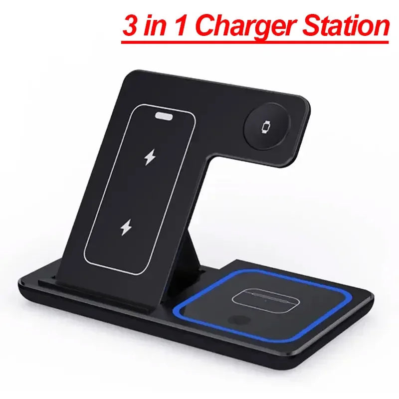 Foldable 3 in 1 Wireless Charging Station for iPhone 17 16 15 14 13 12 Pro Max iWatch 11 Airpods Pro 4/3 Fast Charger Stand Dock