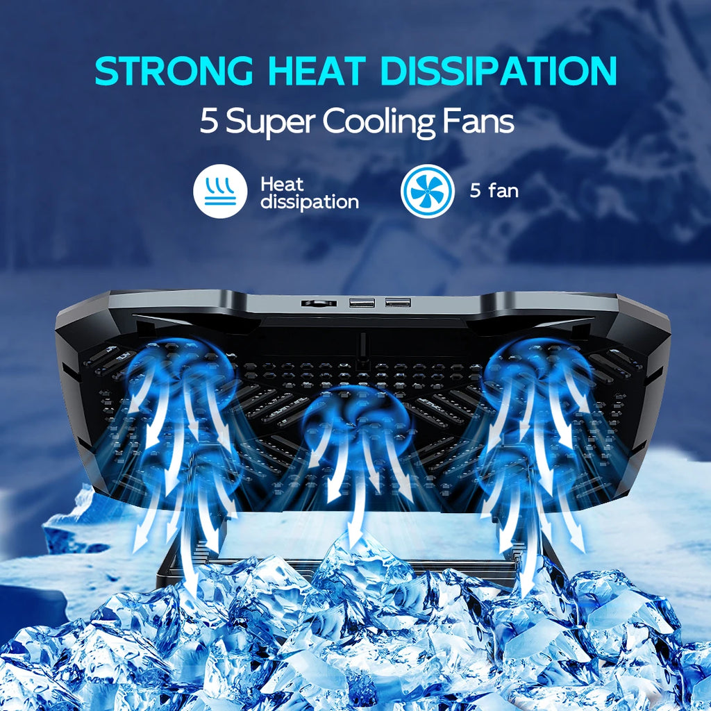 COOLCOLD Laptop Cooling pad for 12-17 Inch Laptop Cooler Stand, 5 quiet fans, 5 Angle Adjustable with phone holder