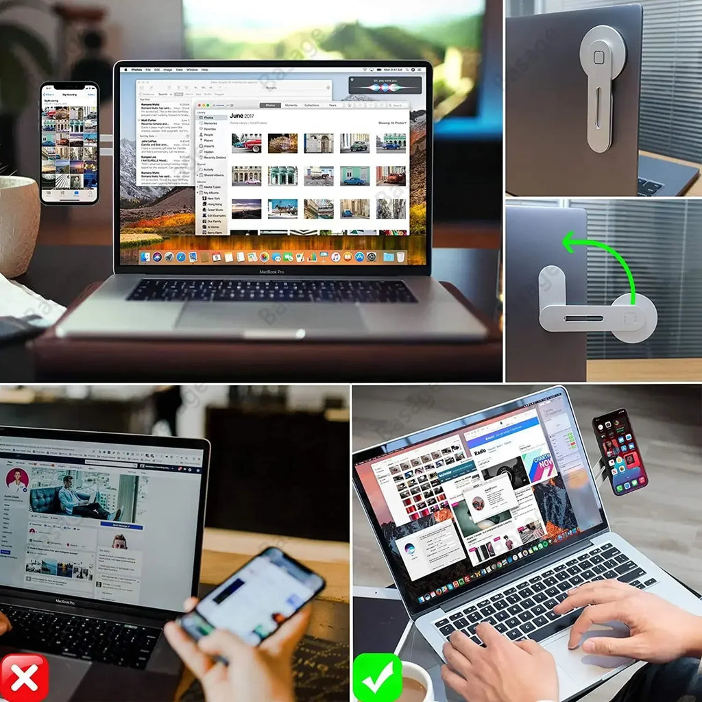 2025 Magnetic Laptop Phone Holder Computer Monitor Side Cell Phone Slim& Foldable For iPhone 14 13 12 Series Case and All Phone