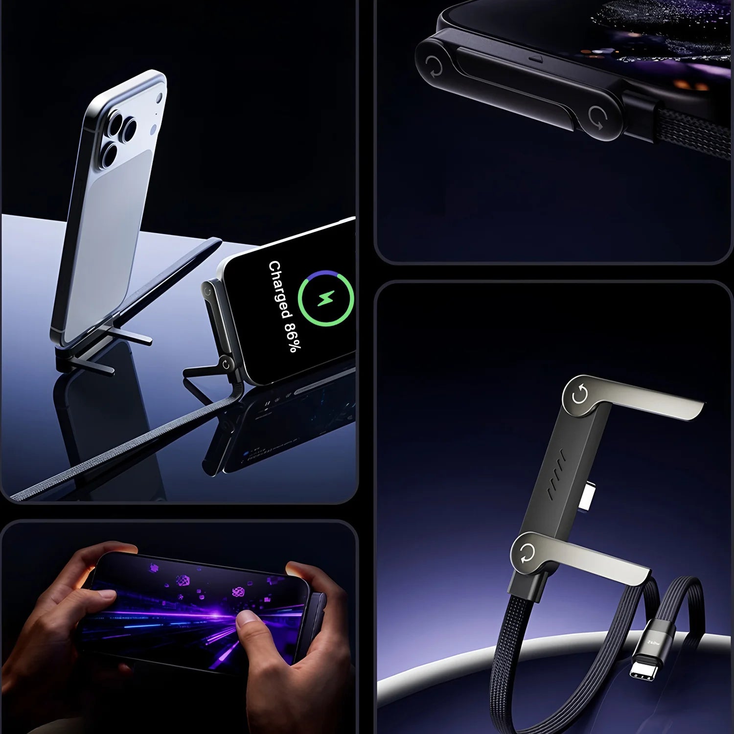 1.45m USB C Phone Chargers Stand Cable 240W Type C Fast Charging Cord For Phones Laptops Hide T Shaped Bracket Support