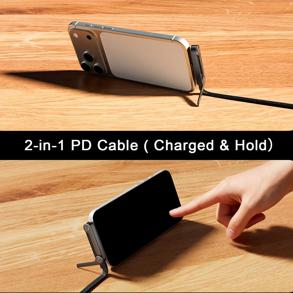 1.45m USB C Phone Chargers Stand Cable 240W Type C Fast Charging Cord For Phones Laptops Hide T Shaped Bracket Support