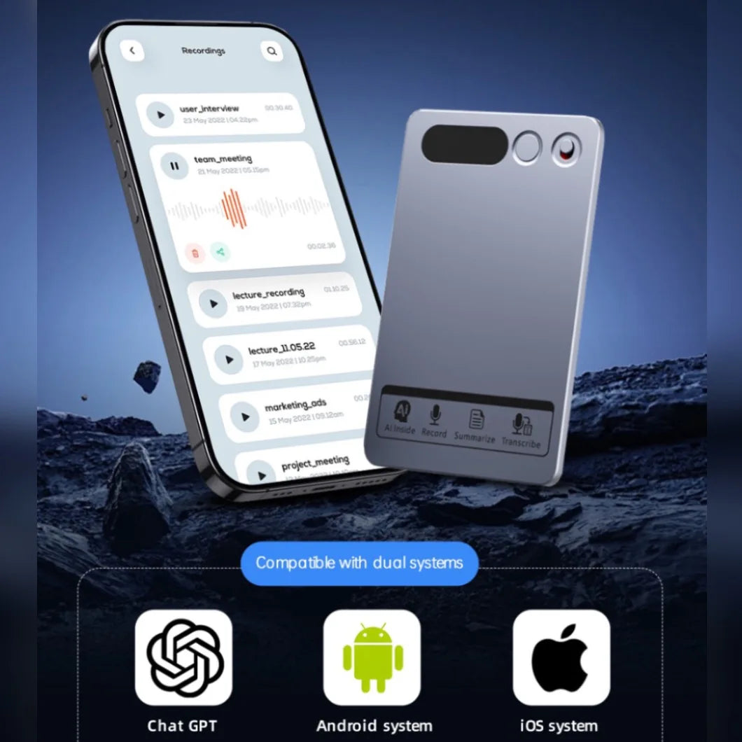 Smart Mini AI Voice Recorder ChatGPT-4 App Phone Call 118 Languages 64G for Meetings Interview Calls Speeches AI Transcription